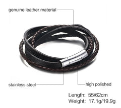 Stainless Steel Black Leather Bracelet