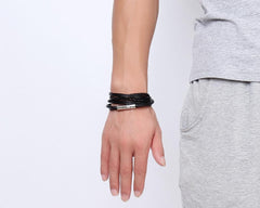 Stainless Steel Black Leather Bracelet