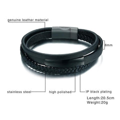 Mens Black Luxury Leather Bracelets