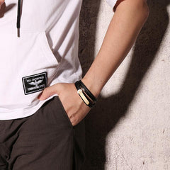 Rose Gold Stainless Steel ID Leather Bracelet