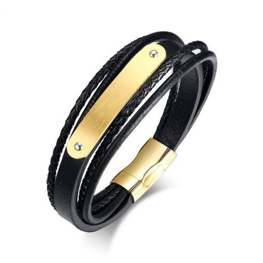 Stainless Steel Gold Blank Engravebale Leather Bracelet
