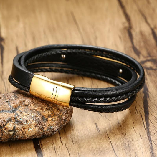 Stainless Steel Gold Blank Engravebale Leather Bracelet