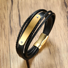 Stainless Steel Gold Blank Engravebale Leather Bracelet