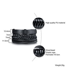 Mens Beads and Leather Bracelet Set