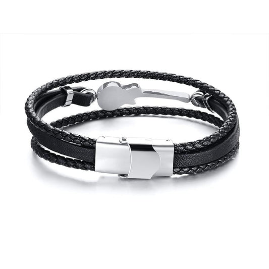 Stainless Steel Guitar Leather Bracelet for Men