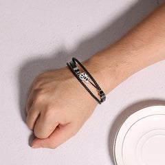 Stainless Steel Guitar Leather Bracelet for Men