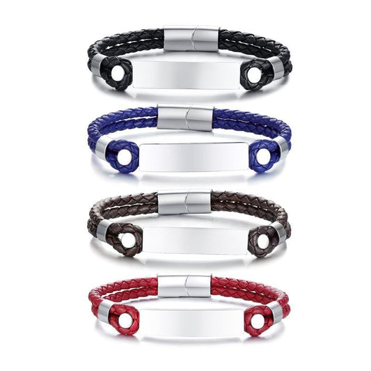 Stainless Steel Men's Leather ID Bracelet