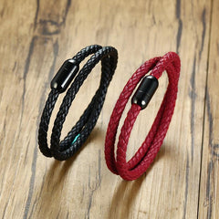 Handmade Magnetic Buckle Braided Leather Bracelet