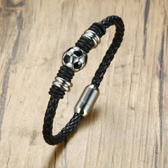 Stainless Steel Football Magnetic Leather Bracelet