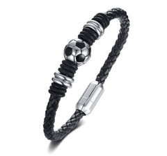 Stainless Steel Football Magnetic Leather Bracelet