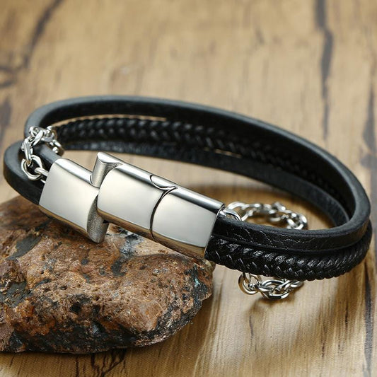 Stainless Steel Leather Bracelet