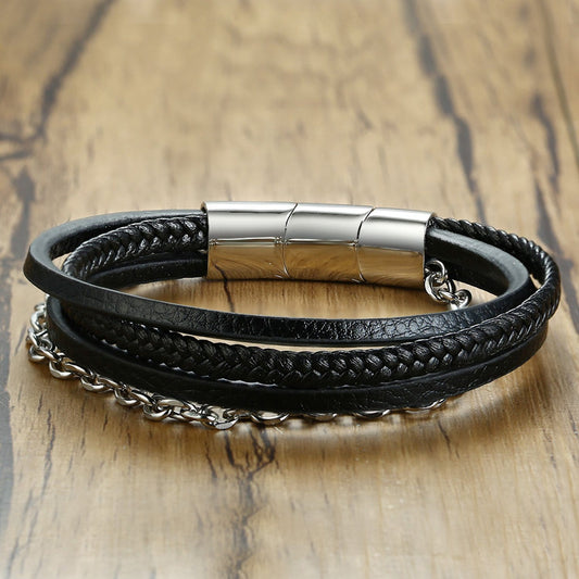 Stainless Steel Leather Bracelet