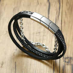 Stainless Steel Leather Bracelet