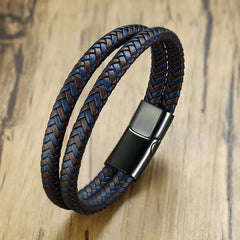 Stainless Steel Magnetic Buckle Leather Bracelet
