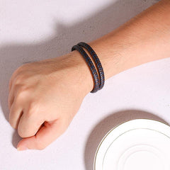 Stainless Steel Magnetic Buckle Leather Bracelet