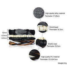 Mens Multilayer Leather Charm Bracelet Set