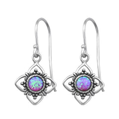 Sterling Silver Opal Flower Earrings