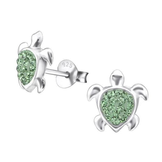 Silver Kids Erinite Turtle Stud Earrings With Swarovski Crystal