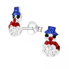 Kids Silver Crystal Snowman Stud Earnings