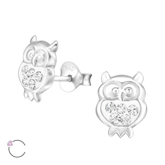 Sterling Silver Kids Owl Stud Earrings