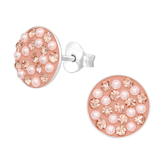 Silver Pearl Round Stud Earrings