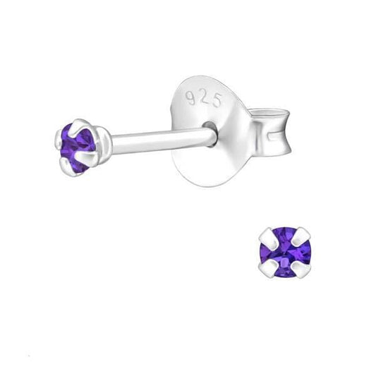 Silver Amethyst Stud Earrings with Swarovski Crystal