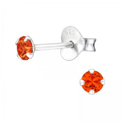 Sterling Silver CZ Crystal Round Stud Earrings