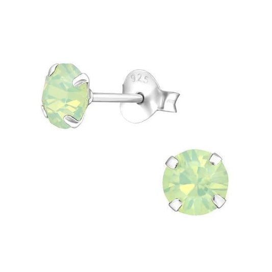 Silver Chrysolite Opal Stud Earrings With Swarovski Crystal