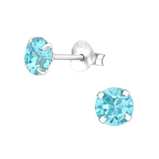 Silver Light Turquoise Opal Stud Earrings With Swarovski Crystal
