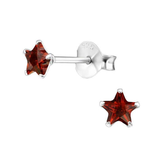 Silver Birthstone Star Stud Earrings