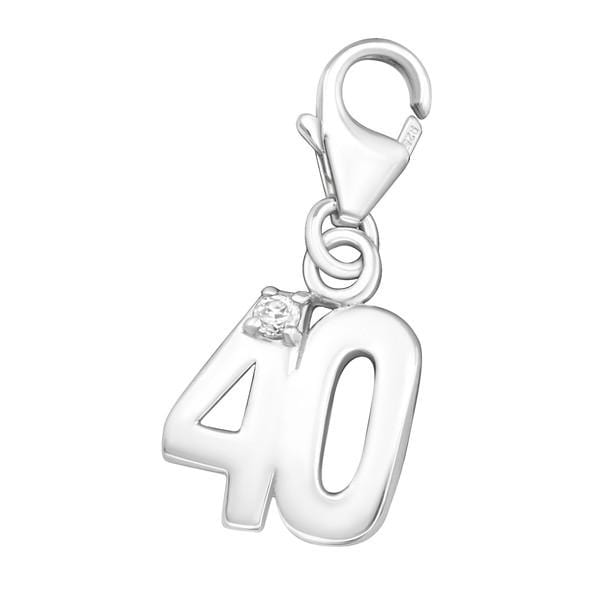 Silver Cubic Zirconia "40" Clip on Charm