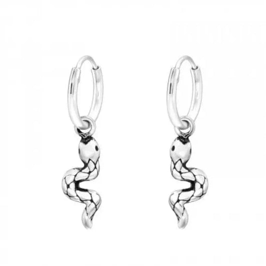 Silver Hanging Snake Hoop Earrings