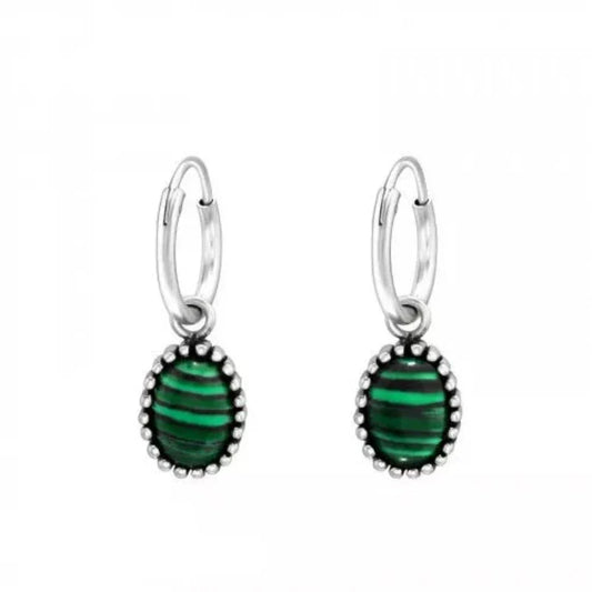 Silver Genuine Malachite Natural Green Stone Earrings