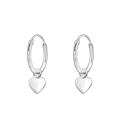 Silver Hanging Heart Hoop Earrings