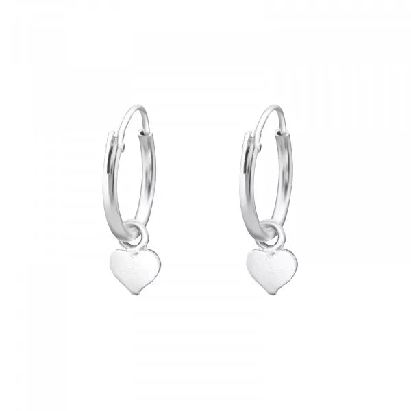 Silver Hoop Earrings with Hanging Heart