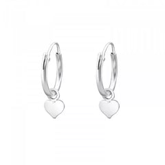 Silver Hoop Earrings with Hanging Heart