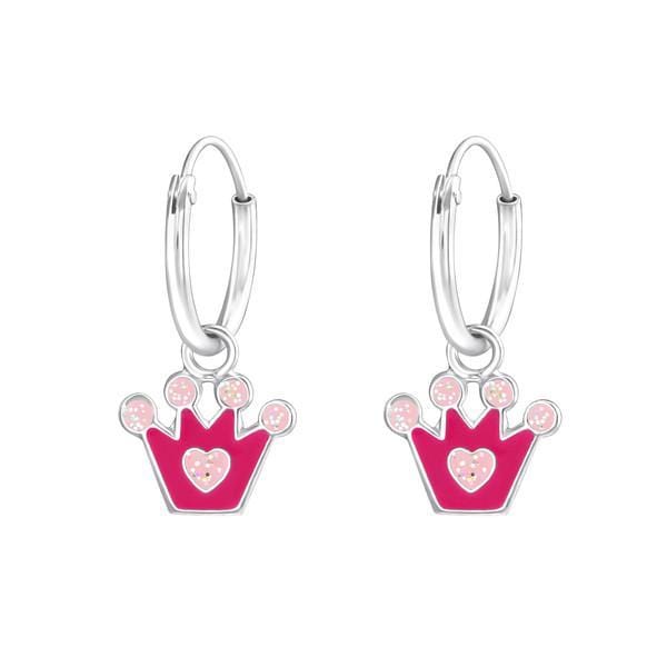 Kids Silver Hanging Crown Hoops