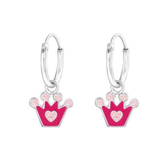 Kids Silver Hanging Crown Hoops