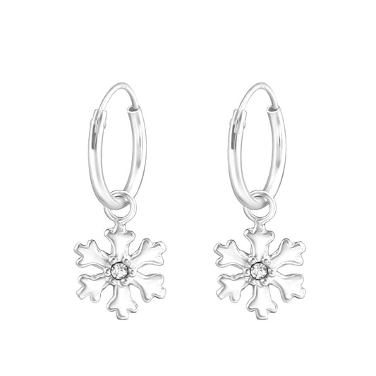 Silver Snowflake Hanging Hoop Earrings