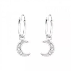 Silver Hanging Moon Hoops Earrings