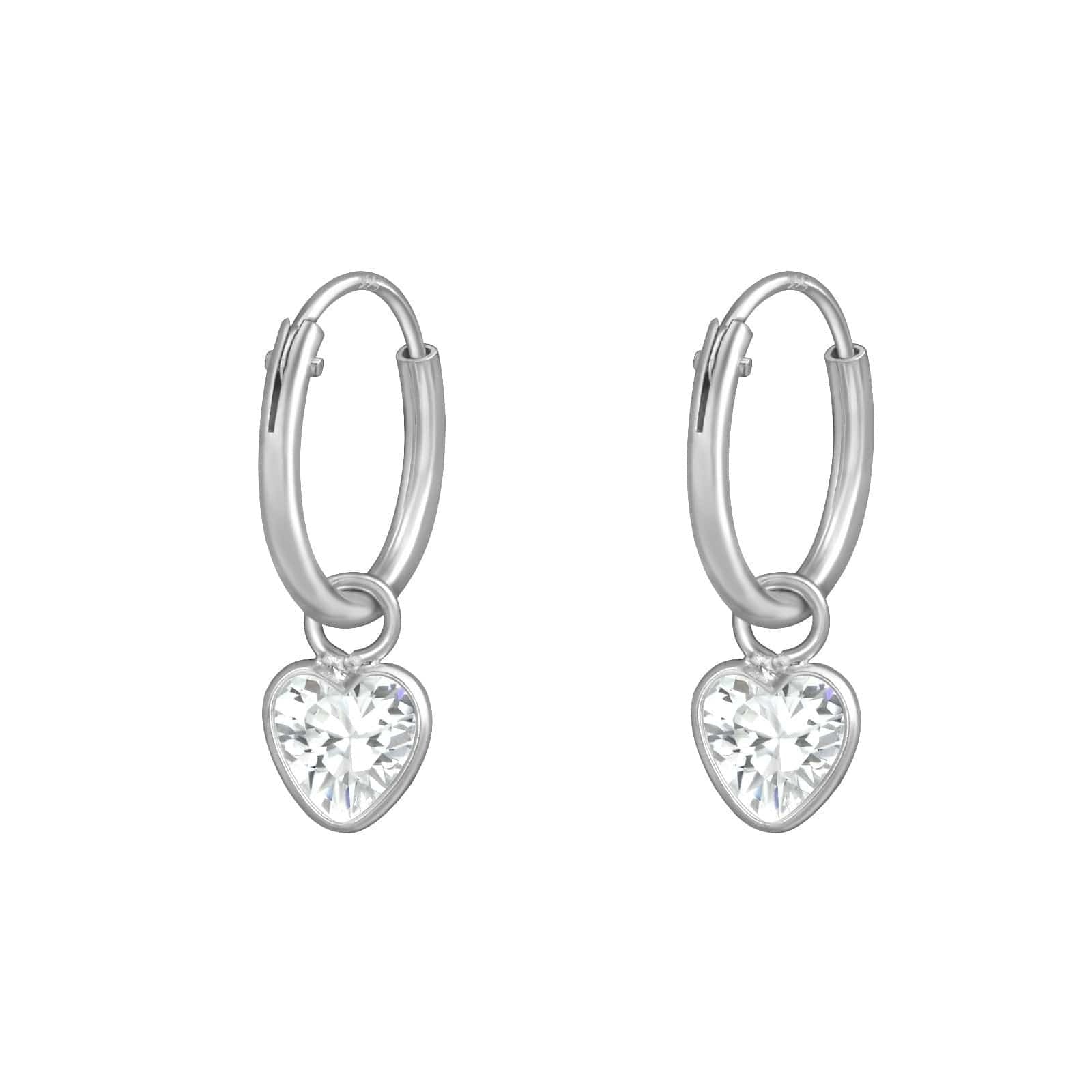 Silver Hanging Heart Hoop Earrings
