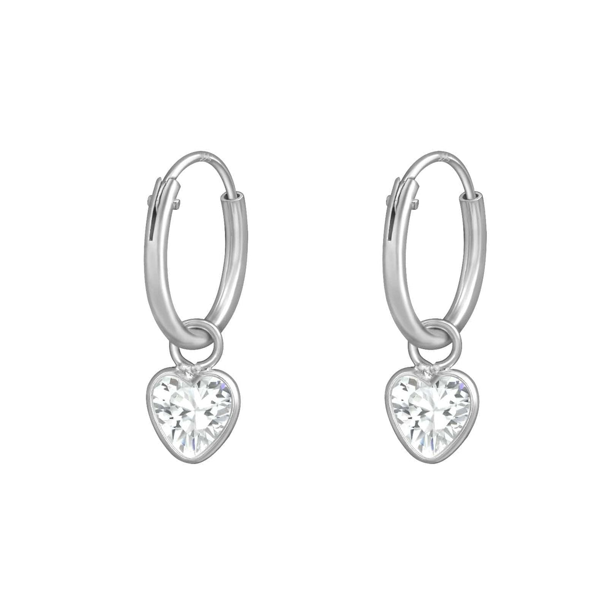 Silver Hanging Heart Hoop Earrings