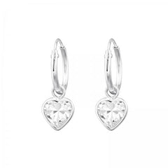 Kids  Silver Hanging Heart Hoop Earrings