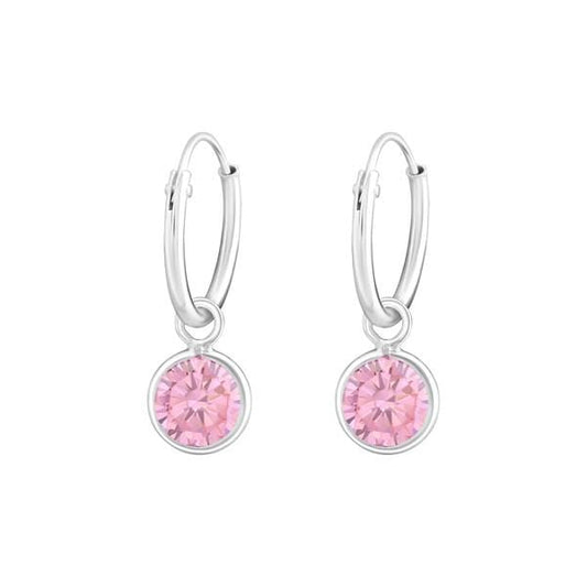 Sterling Silver Hanging CZ Pink Ear Hoops