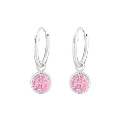 Sterling Silver Hanging CZ Pink Ear Hoops
