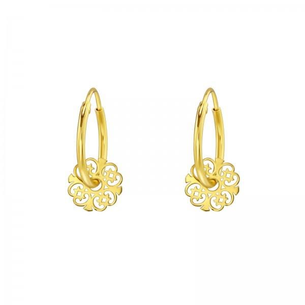 Gold Laser Cut Antique Hoop Earrings