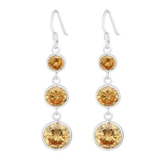 Silver Hanging Circles CZ Champagne Earrings