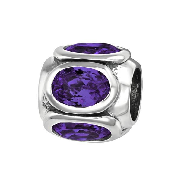 Silver CZ Amethyst Round Charm Bead