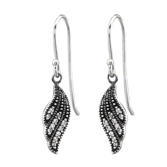 Silver Bali Wing CZ Crystal Earrings