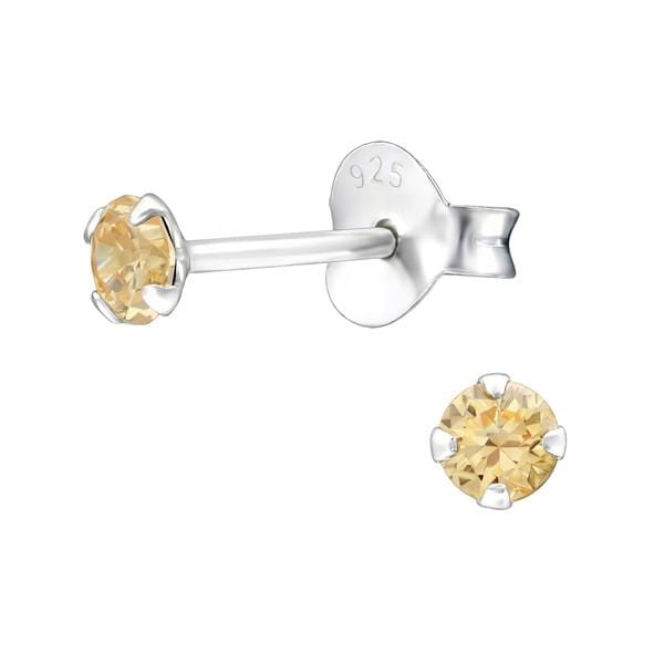 Sterling Silver Round Ear Studs Champagne